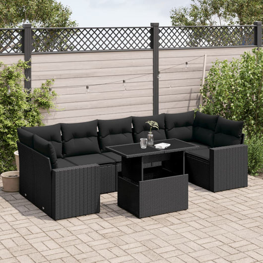 Set Divani da Giardino con Cuscini 8 pz Nero in Polyrattan 3267145