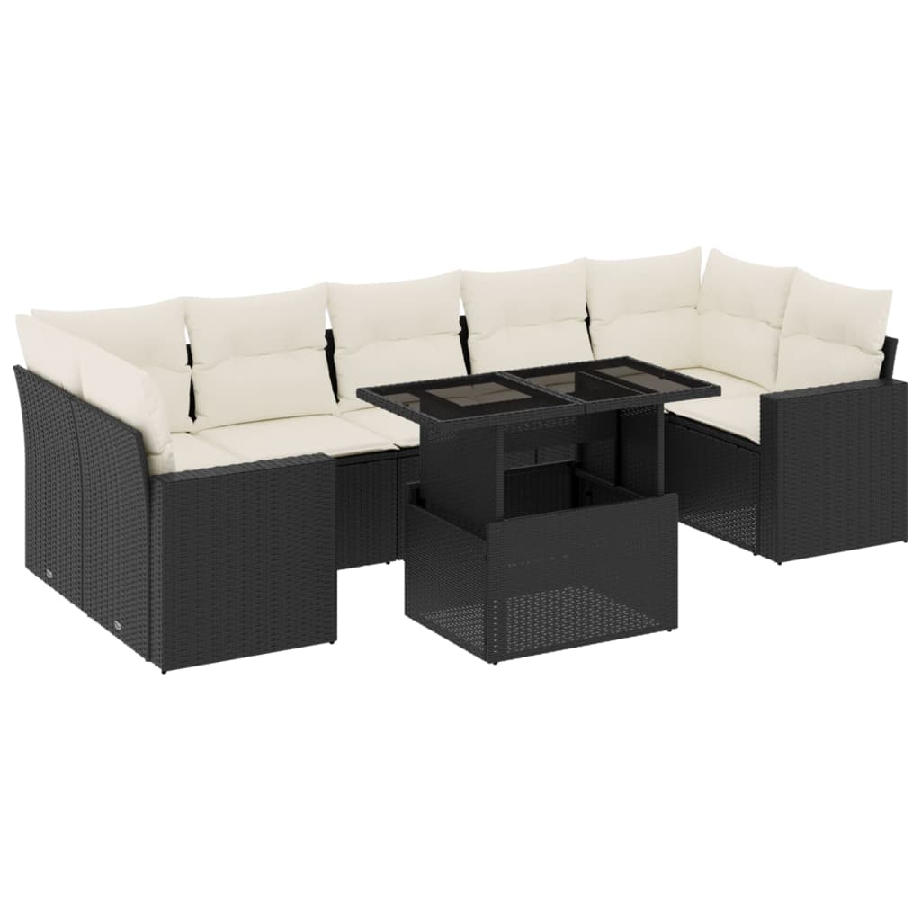 Set Divani da Giardino con Cuscini 8 pz Nero in Polyrattan 3267146