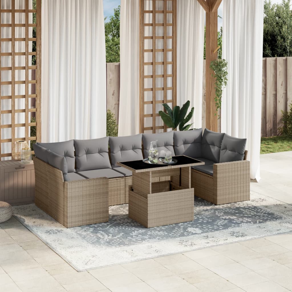 Set Divano da Giardino 8 pz con Cuscini Beige in Polyrattan 3267149