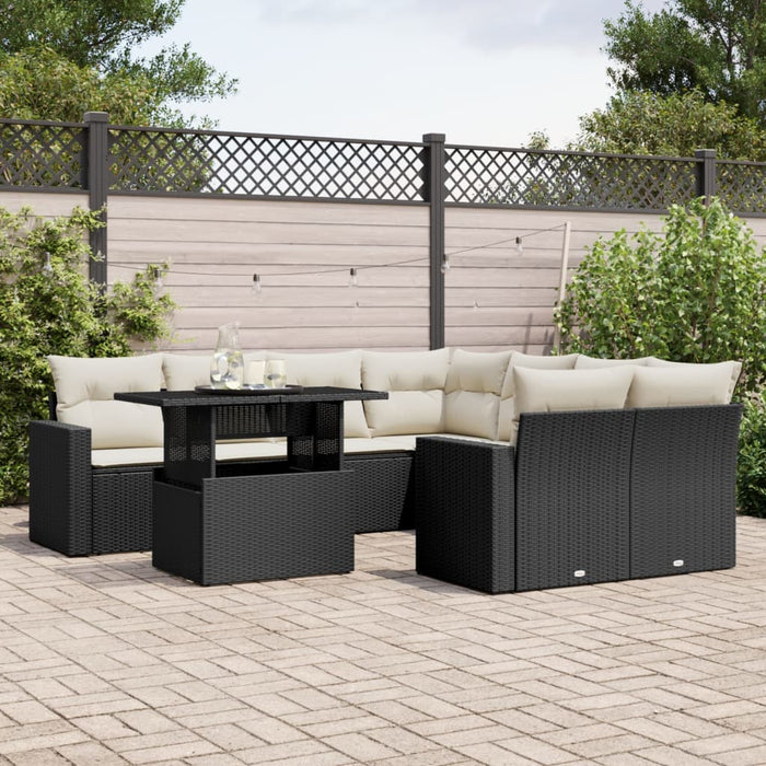 Set Divani da Giardino 9 pz con Cuscini Nero in Polyrattan 3267166