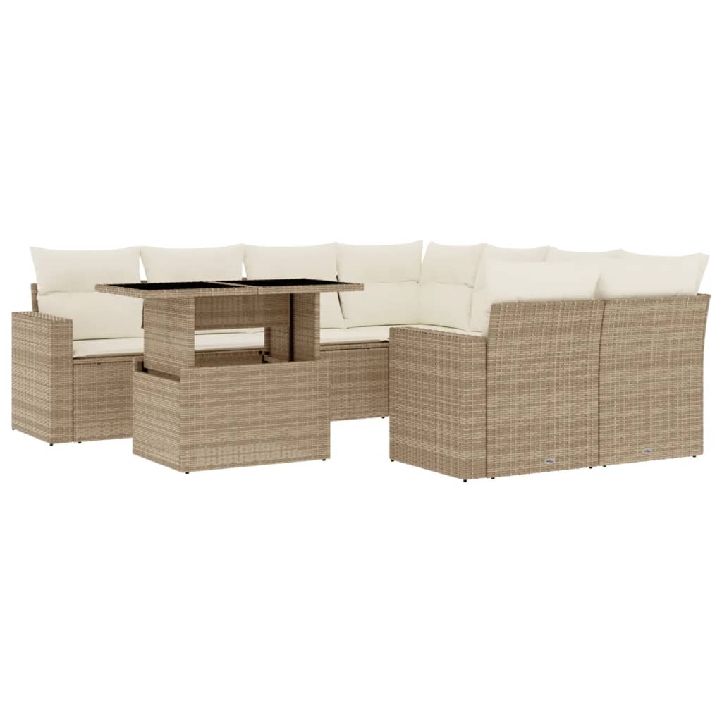 Set Divano da Giardino 9 pz con Cuscini Beige in Polyrattan 3267168