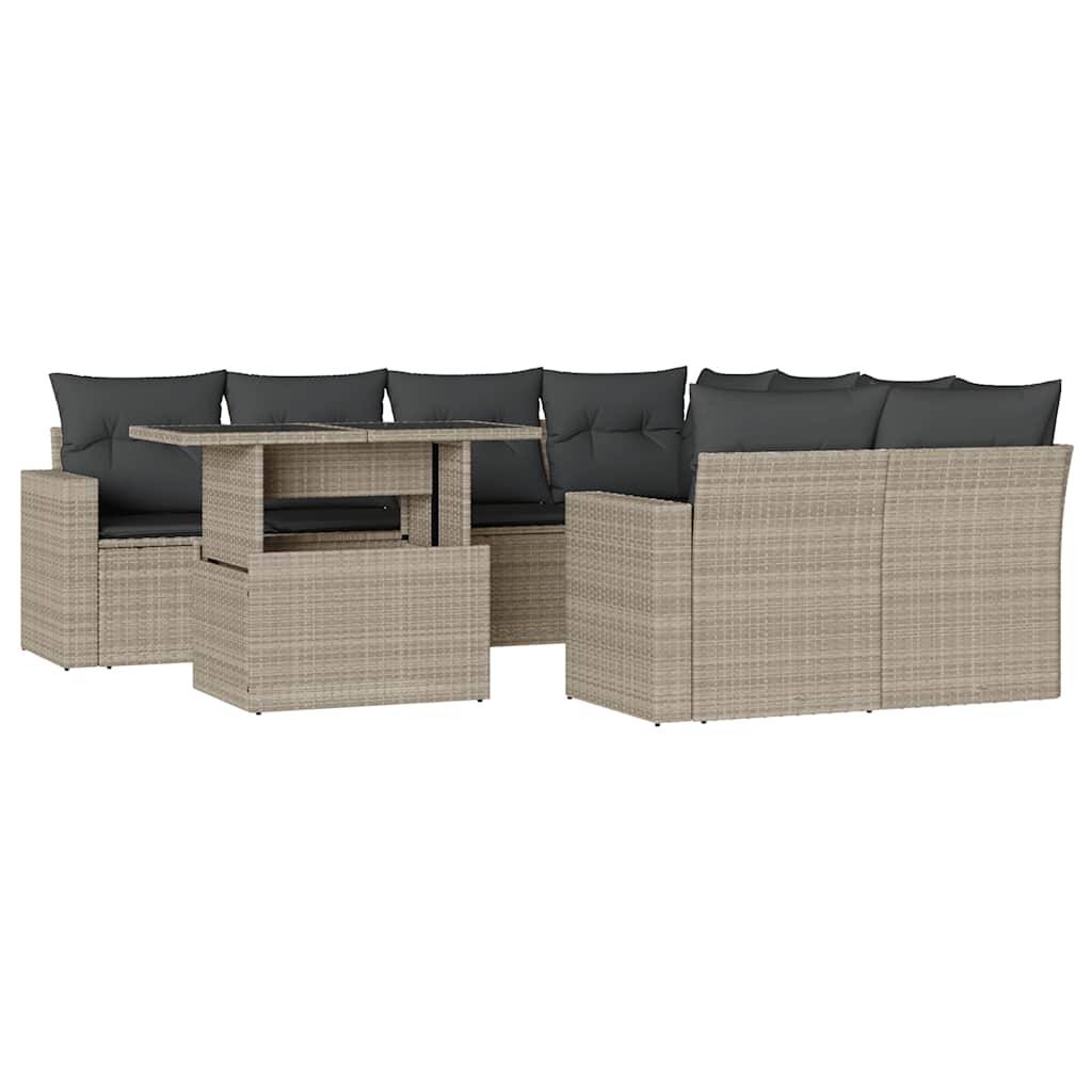 Set Divano da Giardino 9pz con Cuscini Grigio Chiaro Polyrattan 3267172