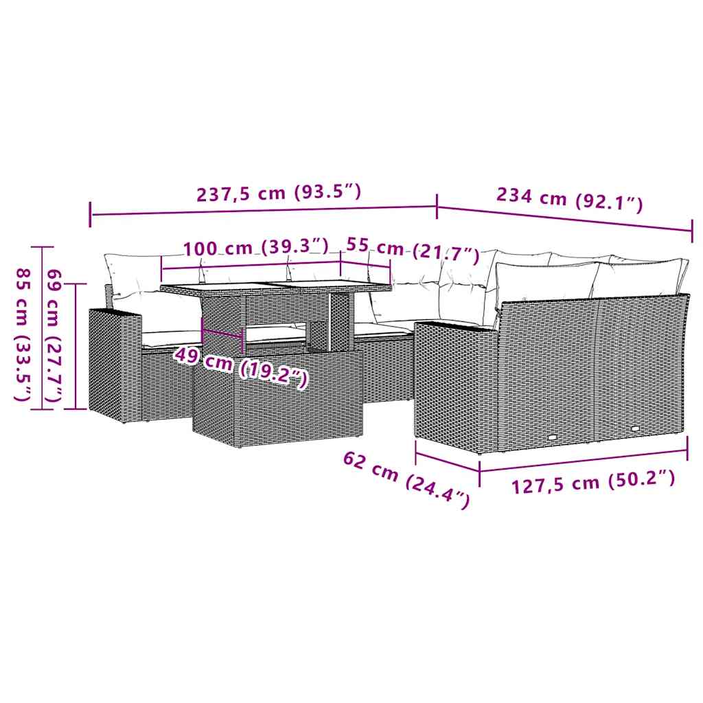 Set Divano da Giardino 9pz con Cuscini Grigio Chiaro Polyrattan 3267172