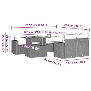 Set Divano da Giardino 9pz con Cuscini Grigio Chiaro Polyrattan 3267172