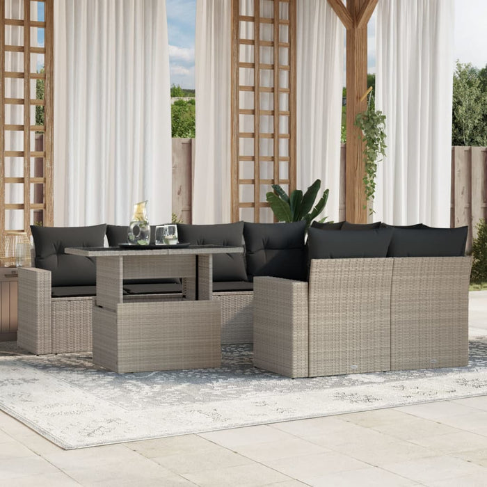 Set Divano da Giardino 9pz con Cuscini Grigio Chiaro Polyrattan 3267172