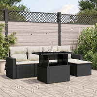 Set Divano da Giardino 6 pz con Cuscini Nero in Polyrattan 3267236