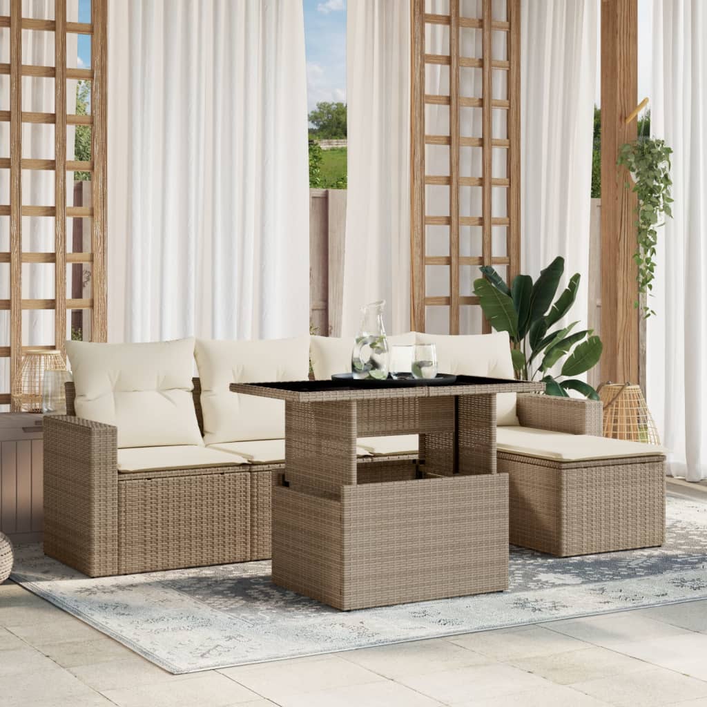 Set Divano da Giardino 6 pz con Cuscini Beige in Polyrattan 3267238