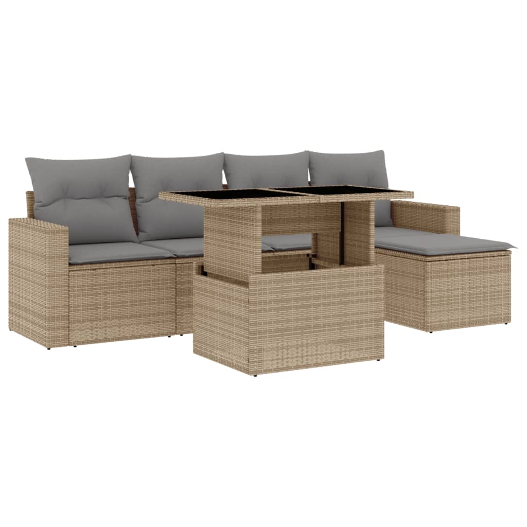 Set Divano da Giardino 6 pz con Cuscini Beige in Polyrattan 3267239