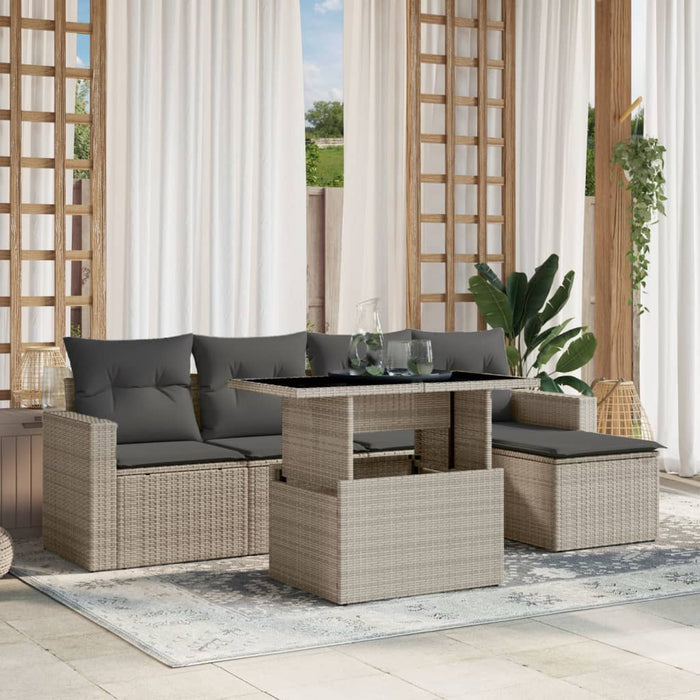 Set Divano da Giardino 6pz con Cuscini Grigio Chiaro Polyrattan 3267242