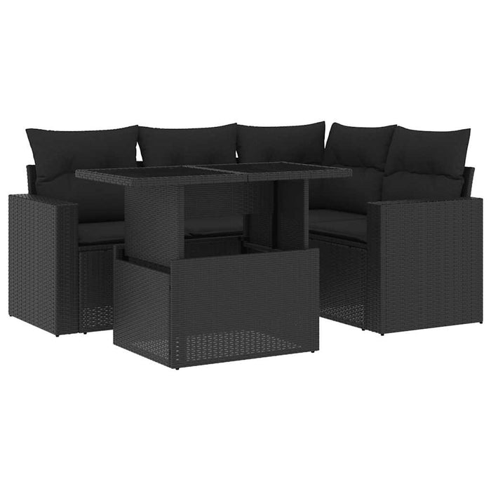 Set Divani da Giardino 5 pz con Cuscini in Polyrattan Nero 3267245