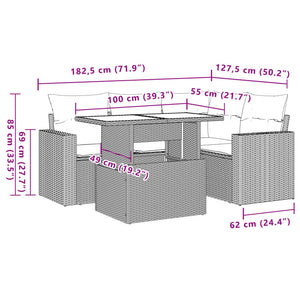 Set Divani da Giardino 5 pz con Cuscini in Polyrattan Nero 3267245