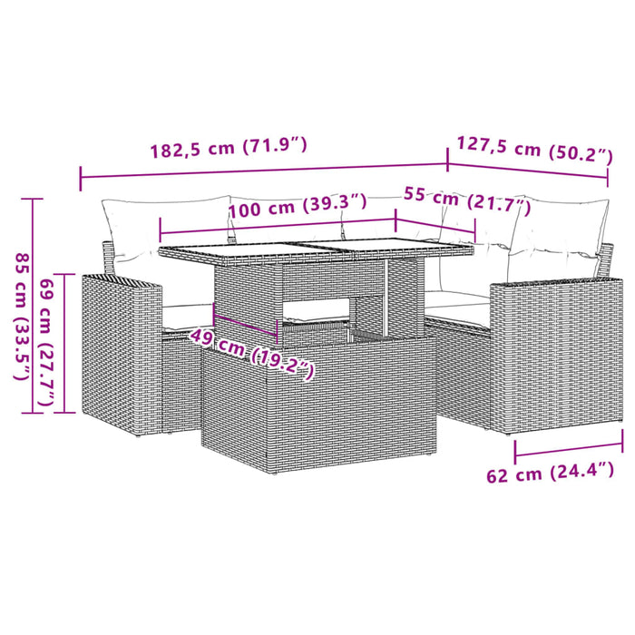 Set Divani da Giardino 5 pz con Cuscini in Polyrattan Nero 3267245