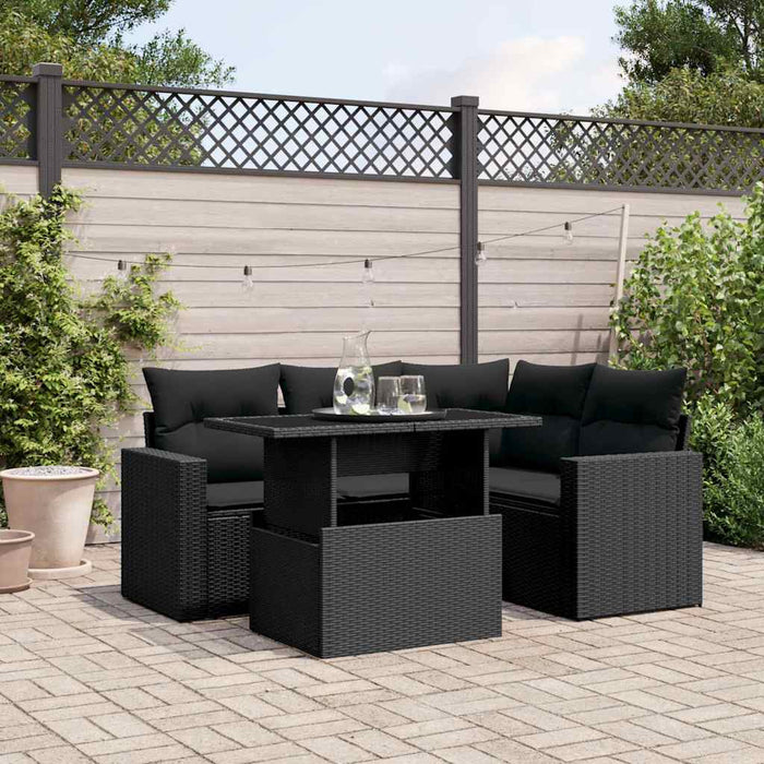 Set Divani da Giardino 5 pz con Cuscini in Polyrattan Nero 3267245