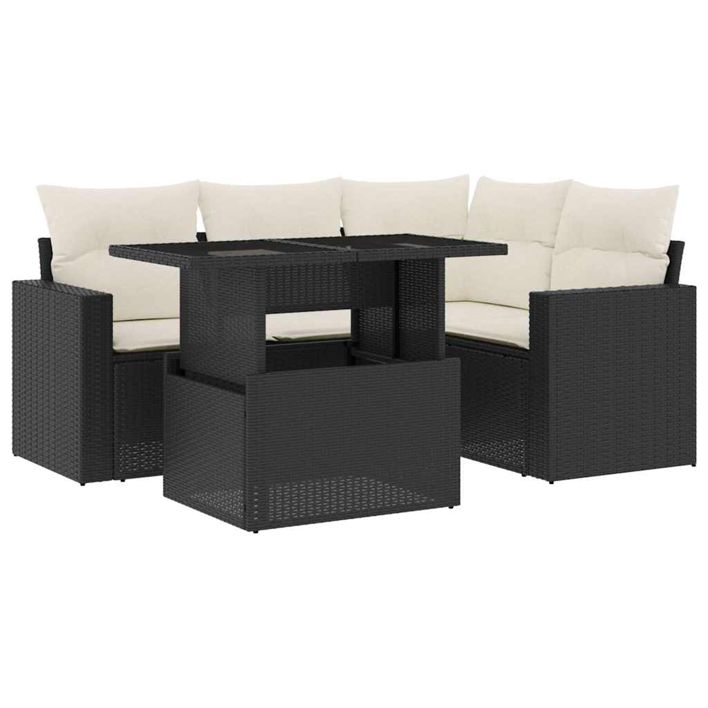 Set Divani da Giardino 5 pz con Cuscini in Polyrattan Nero 3267246