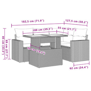 Set Divano da Giardino 5 pz con Cuscini Beige in Polyrattan 3267248