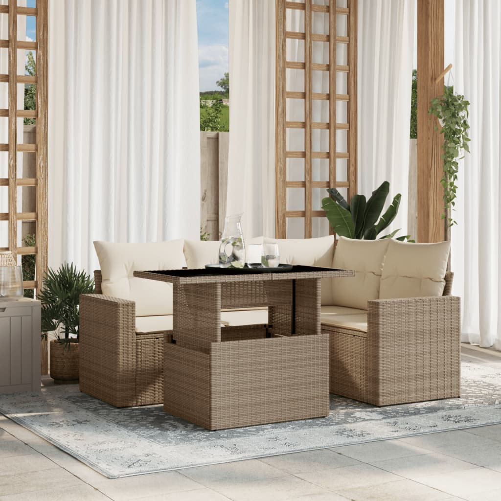 Set Divano da Giardino 5 pz con Cuscini Beige in Polyrattan 3267248