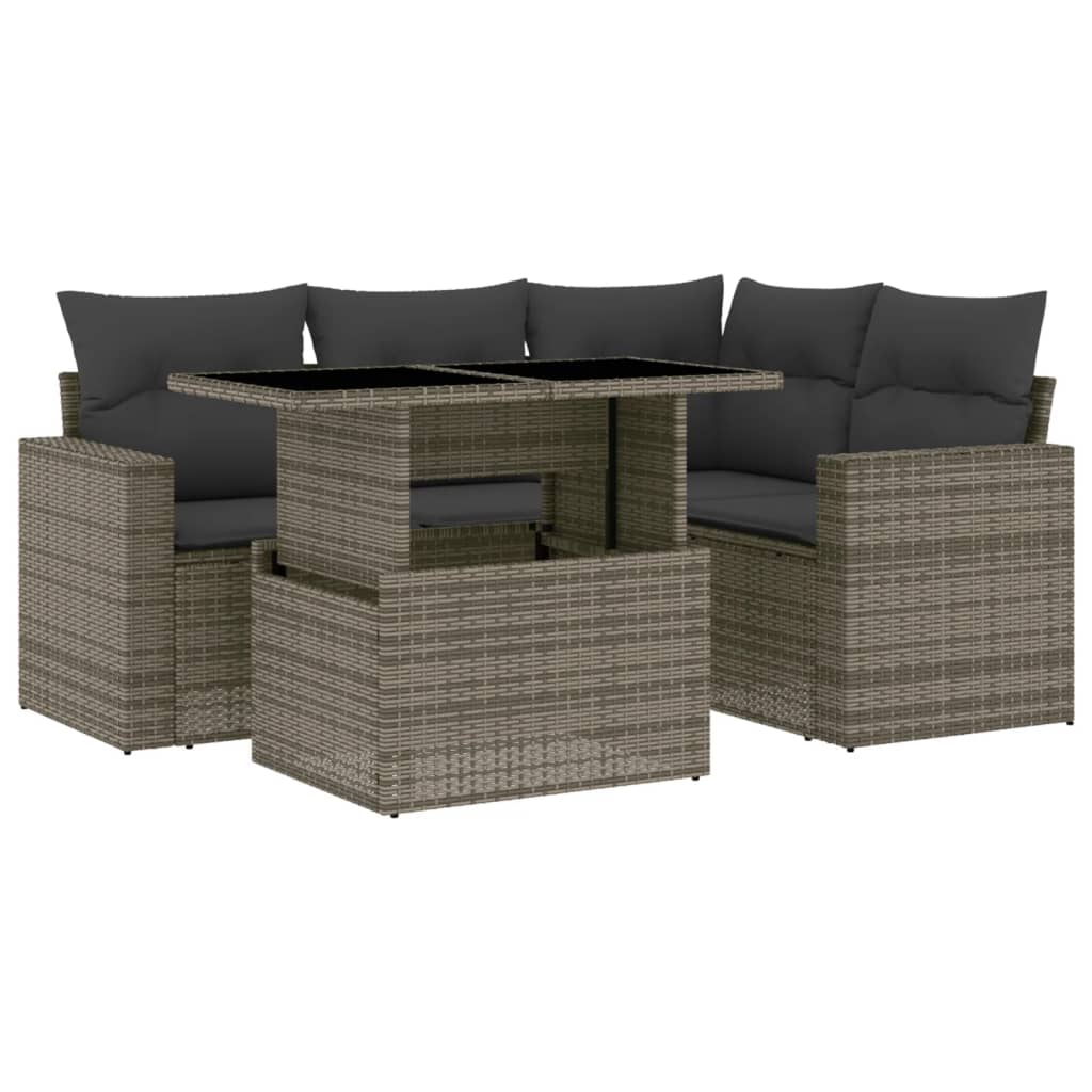 Set Divano da Giardino 5 pz con Cuscini Grigio in Polyrattan 3267250