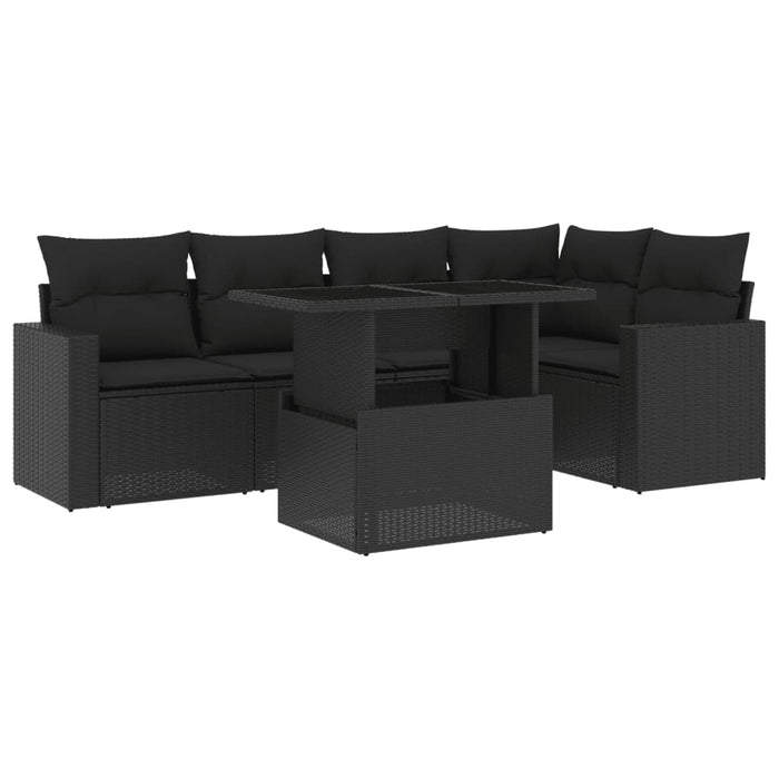 Set Divano da Giardino 6 pz con Cuscini Nero in Polyrattan 3267255