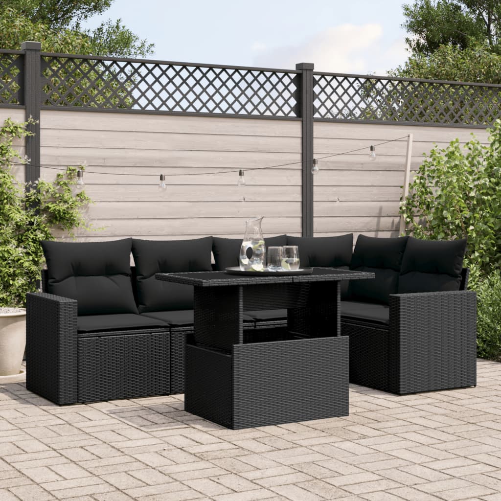 Set Divano da Giardino 6 pz con Cuscini Nero in Polyrattan 3267255