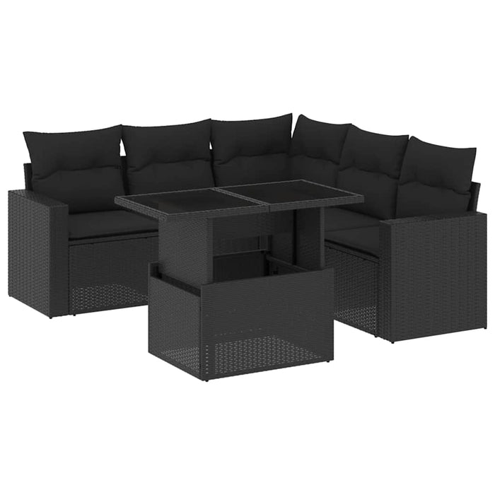 Set Divano da Giardino 6 pz con Cuscini Nero in Polyrattan 3267265