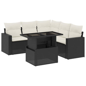 Set Divano da Giardino 6 pz con Cuscini Nero in Polyrattan 3267266