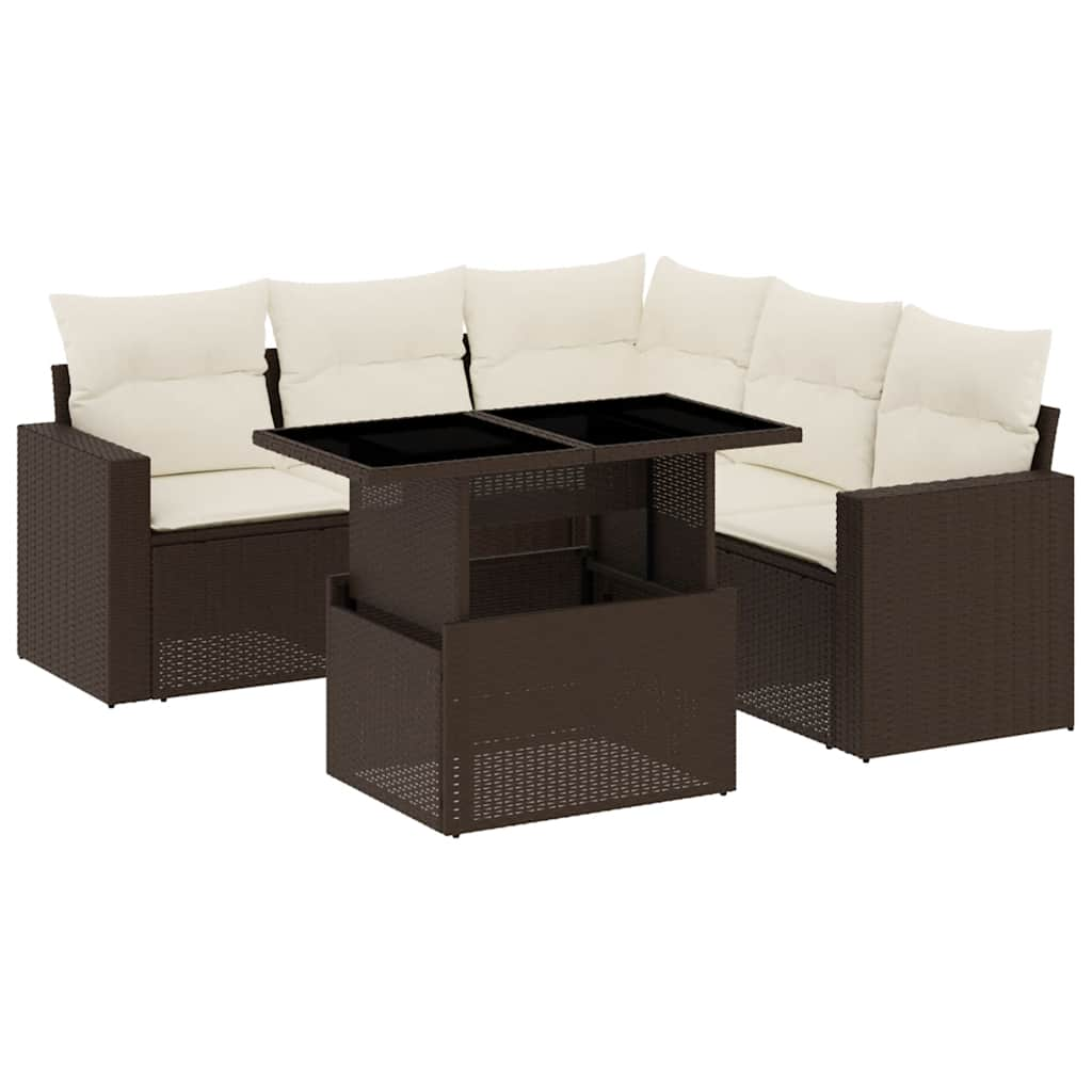 Set Divano da Giardino 6 pz con Cuscini Marrone in Polyrattan 3267273