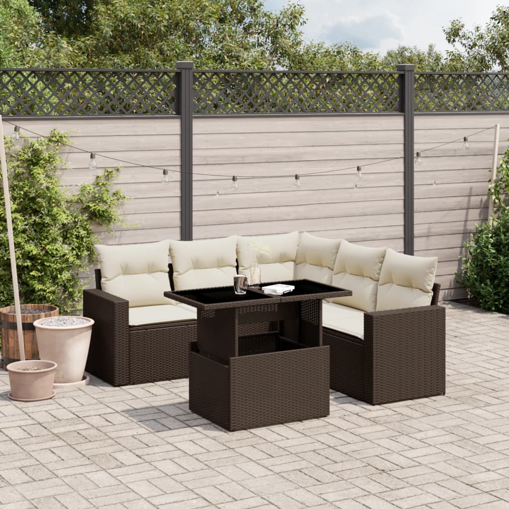 Set Divano da Giardino 6 pz con Cuscini Marrone in Polyrattan 3267273