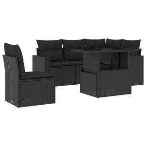 Set Divano da Giardino 6 pz con Cuscini Nero in Polyrattan 3267275