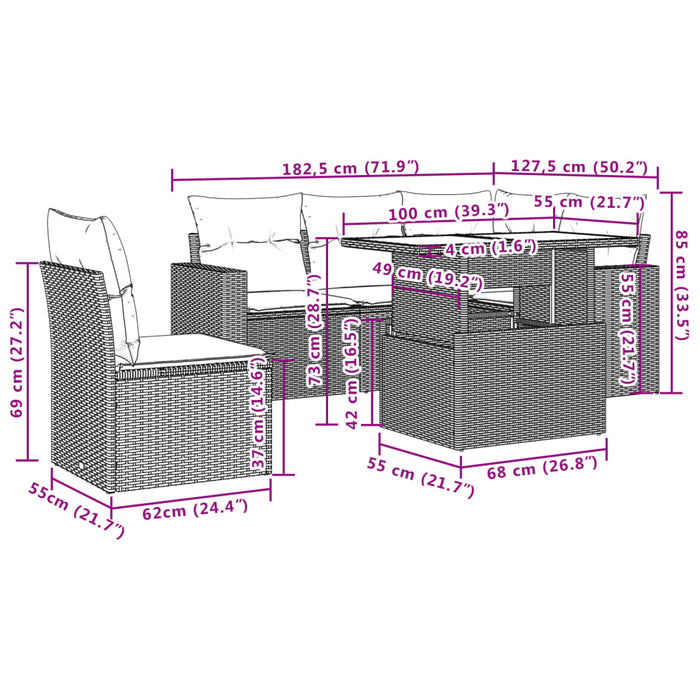 Set Divano da Giardino 6 pz con Cuscini Nero in Polyrattan 3267275