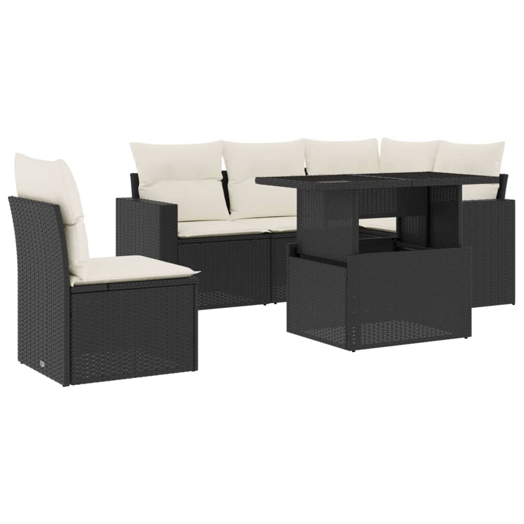 Set Divano da Giardino 6 pz con Cuscini Nero in Polyrattan 3267276