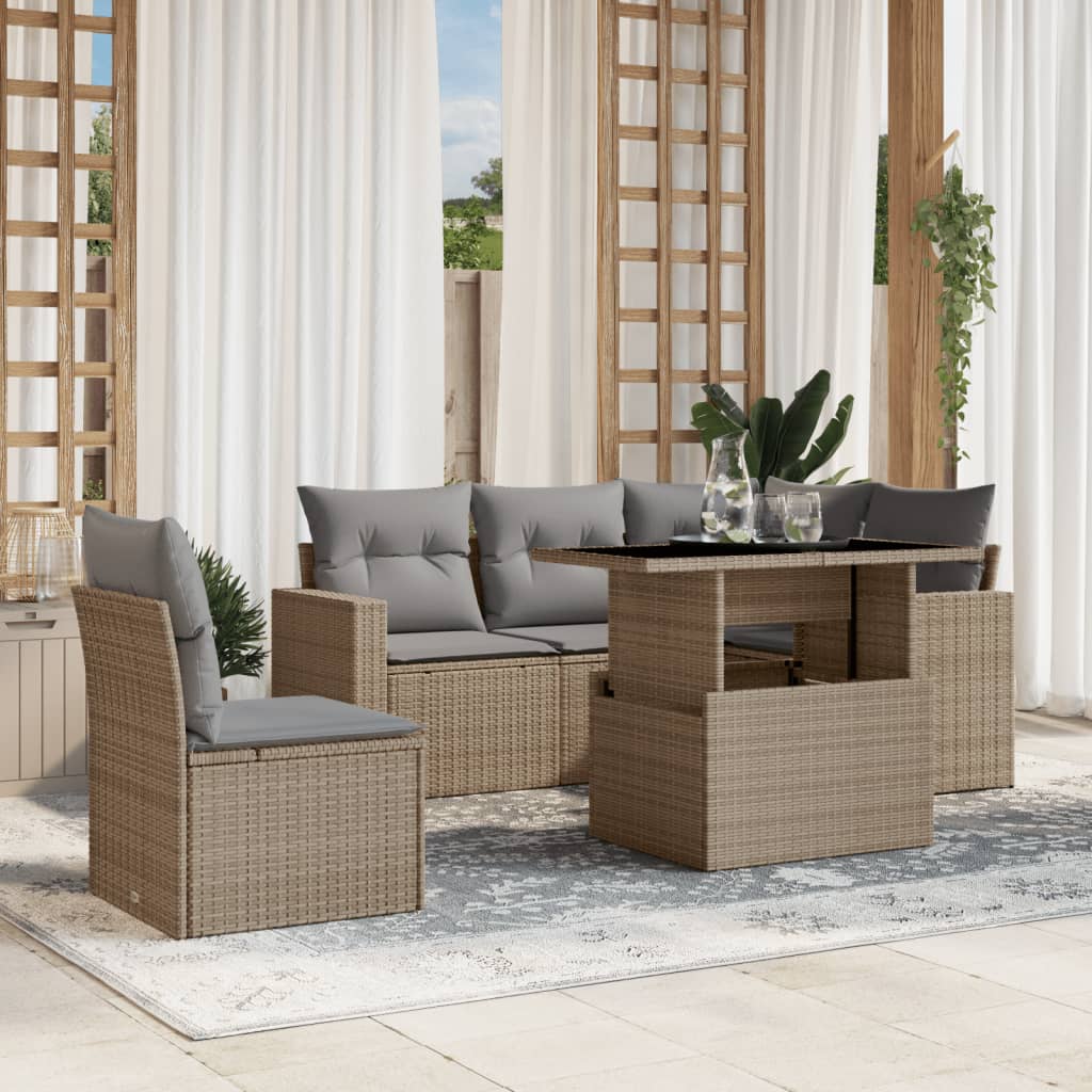 Set Divano da Giardino 6 pz con Cuscini Beige in Polyrattan 3267279