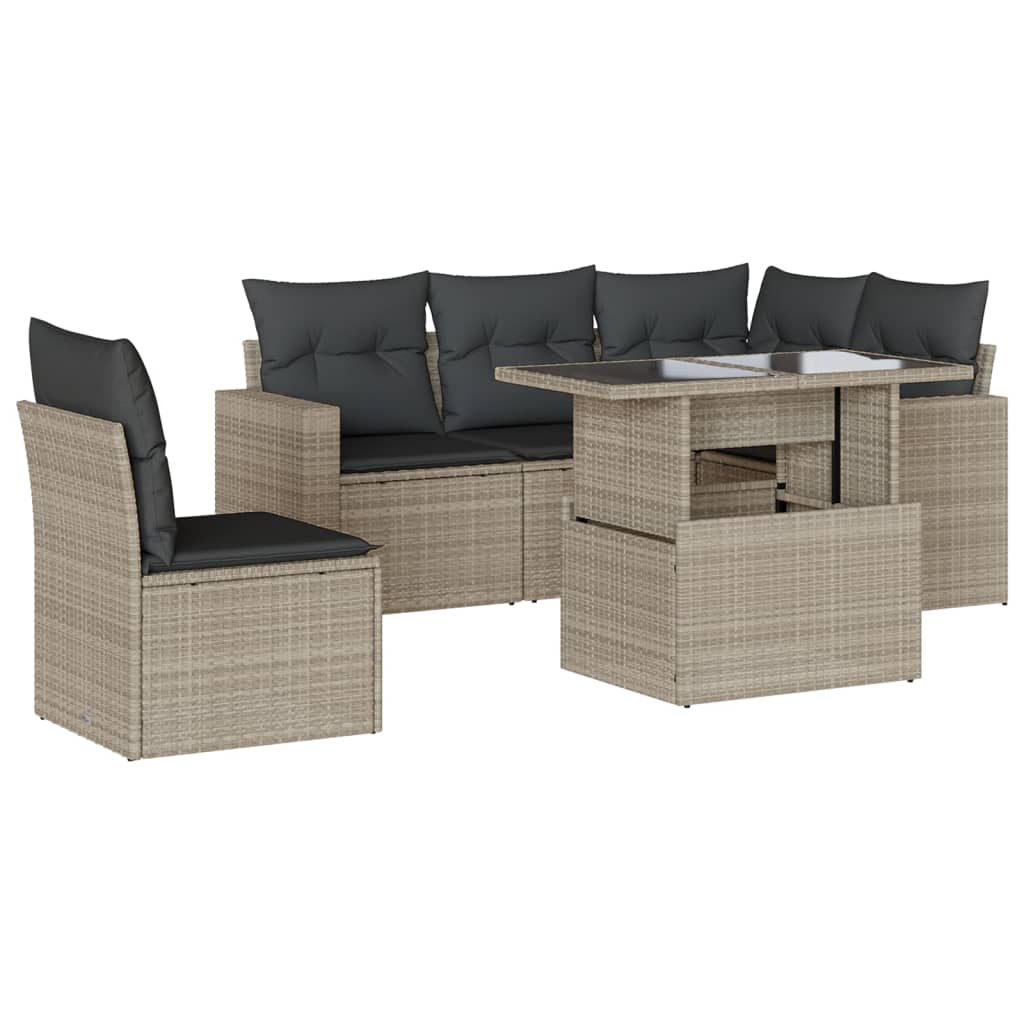 Set Divano da Giardino 6pz con Cuscini Grigio Chiaro Polyrattan 3267282