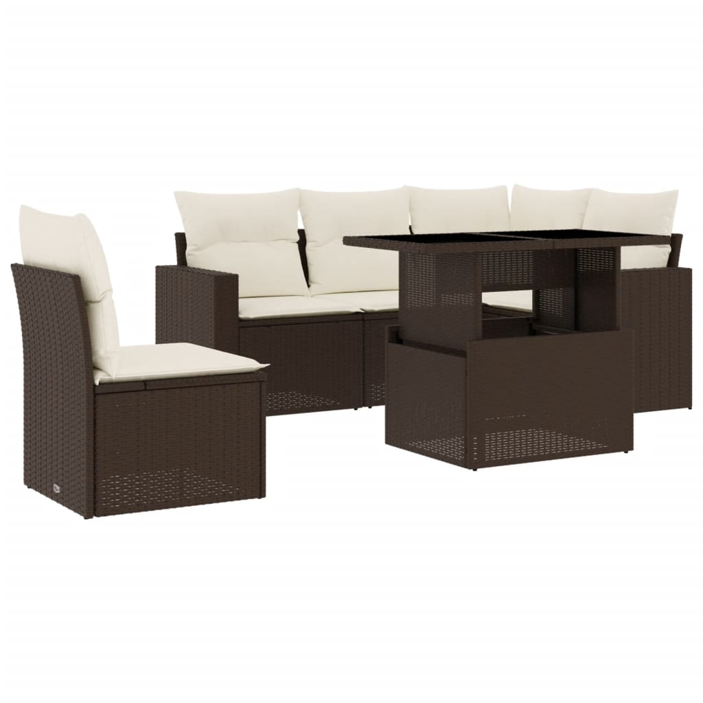 Set Divano da Giardino 6 pz con Cuscini Marrone in Polyrattan 3267283