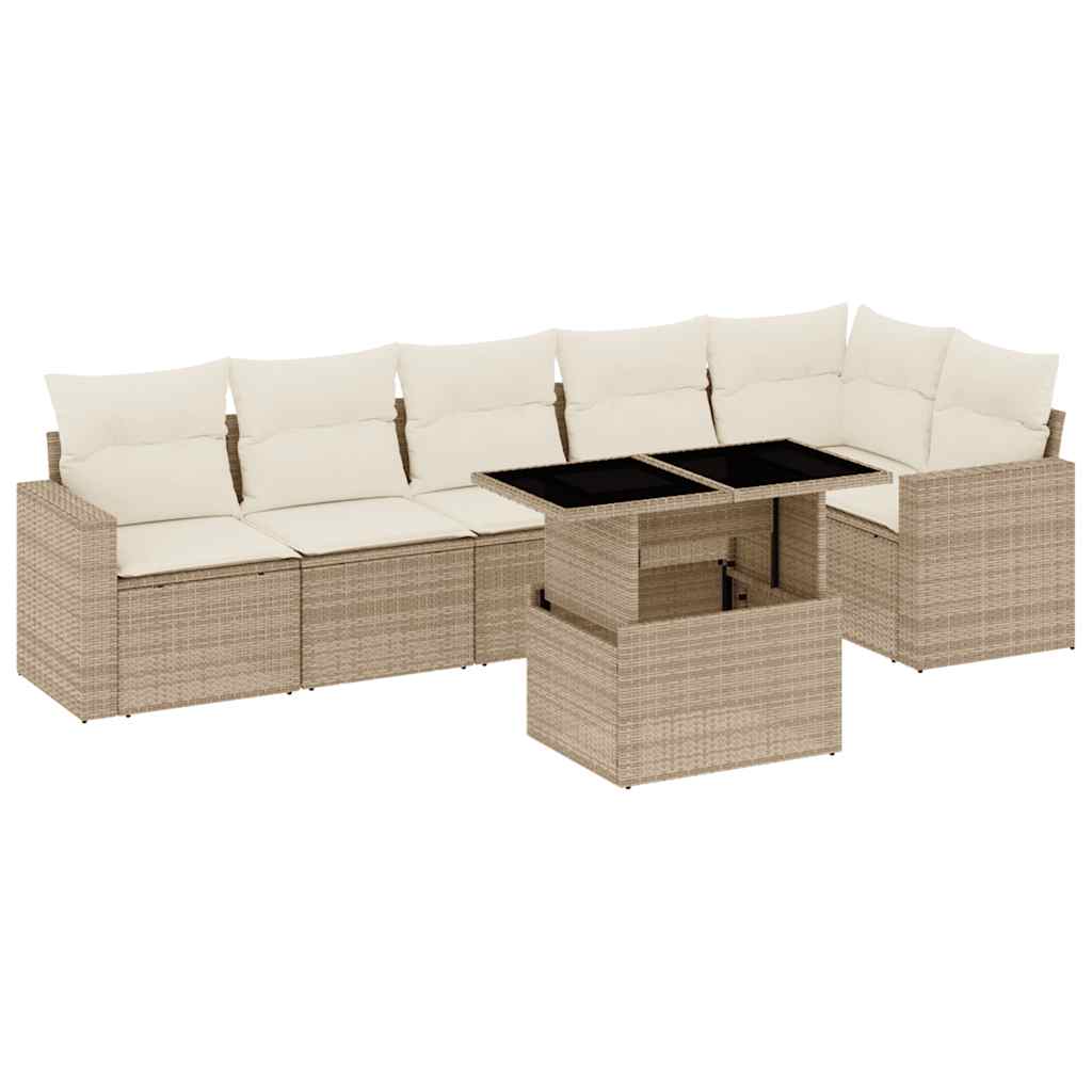 Set Divani da Giardino 7 pz con Cuscini Beige in Polyrattan 3267288