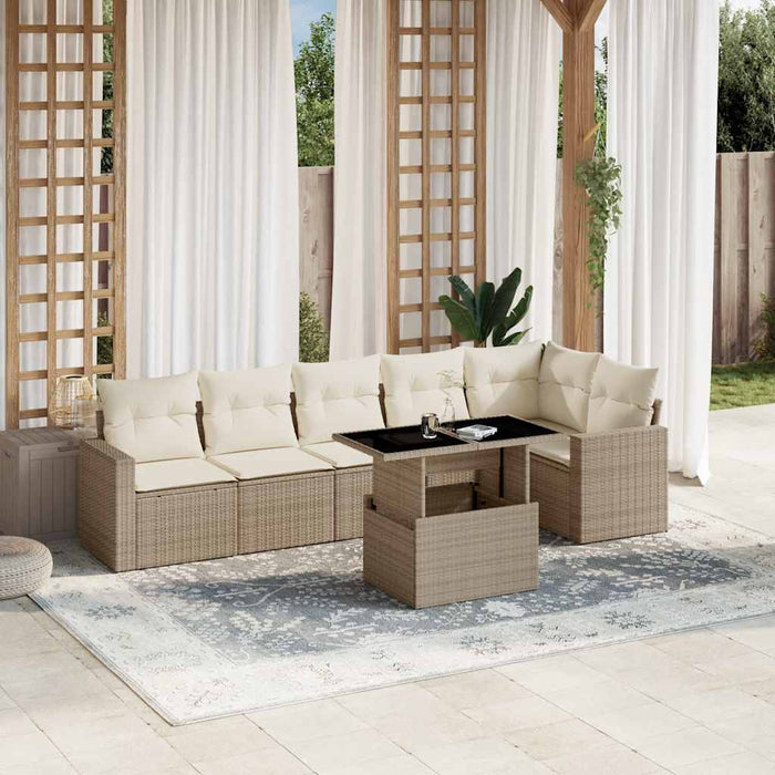 Set Divani da Giardino 7 pz con Cuscini Beige in Polyrattan 3267288