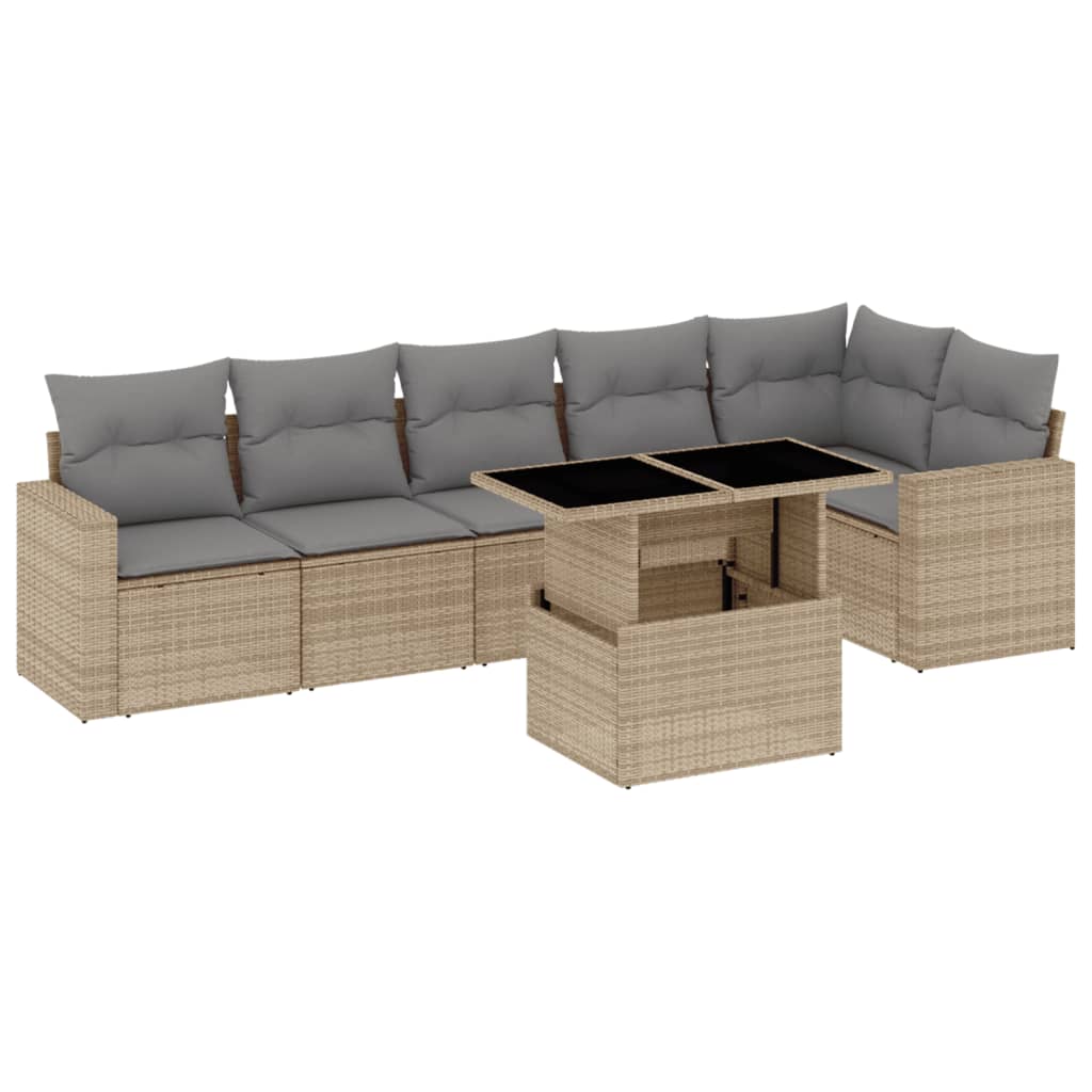 Set Divani da Giardino 7 pz con Cuscini Beige in Polyrattan 3267289