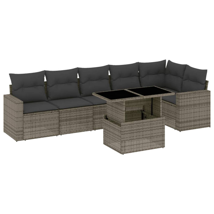 Set Divani da Giardino 7 pz con Cuscini Grigio in Polyrattan 3267290