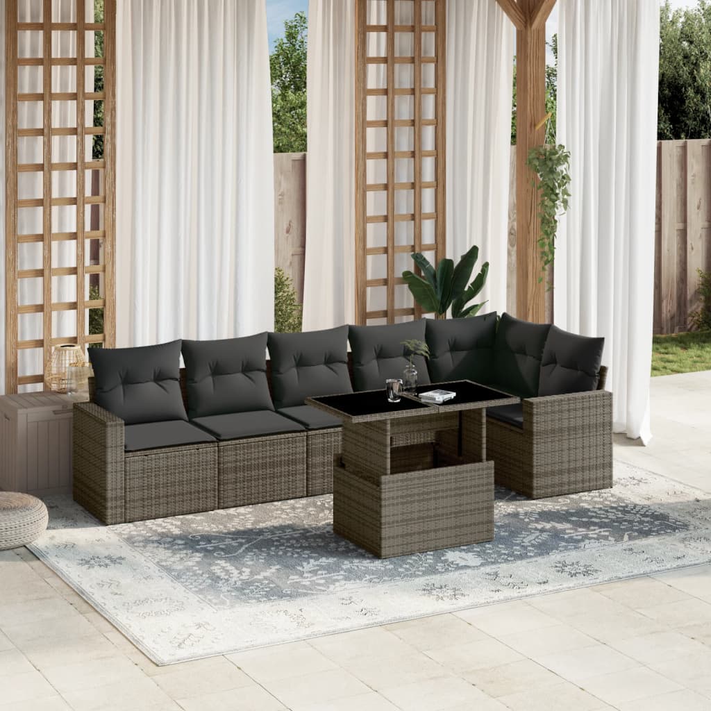 Set Divani da Giardino 7 pz con Cuscini Grigio in Polyrattan 3267290