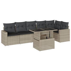 Set Divani da Giardino 7pz con Cuscini Grigio Chiaro Polyrattan 3267292