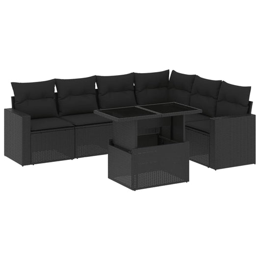 Set Divani da Giardino con Cuscini 7pz Nero Polyrattan 3267295