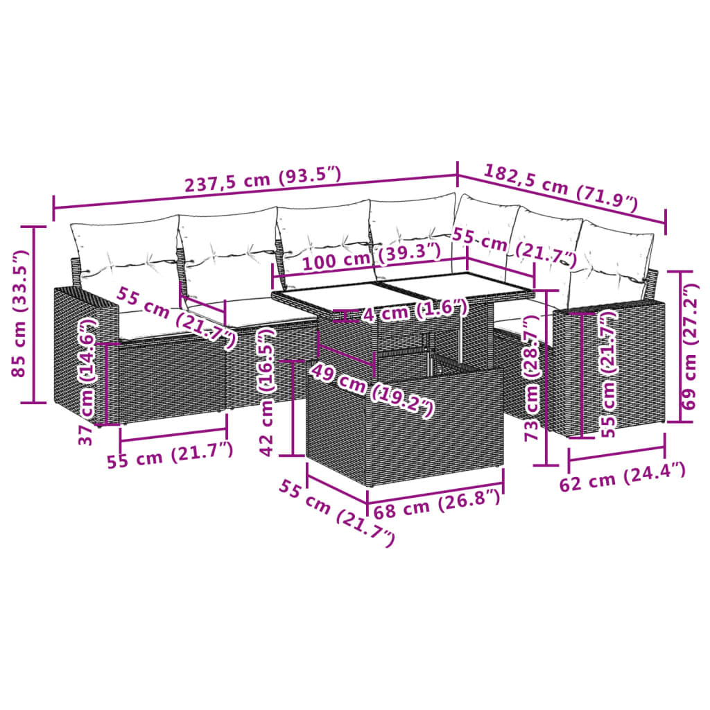 Set Divani da Giardino con Cuscini 7pz Nero Polyrattan 3267295