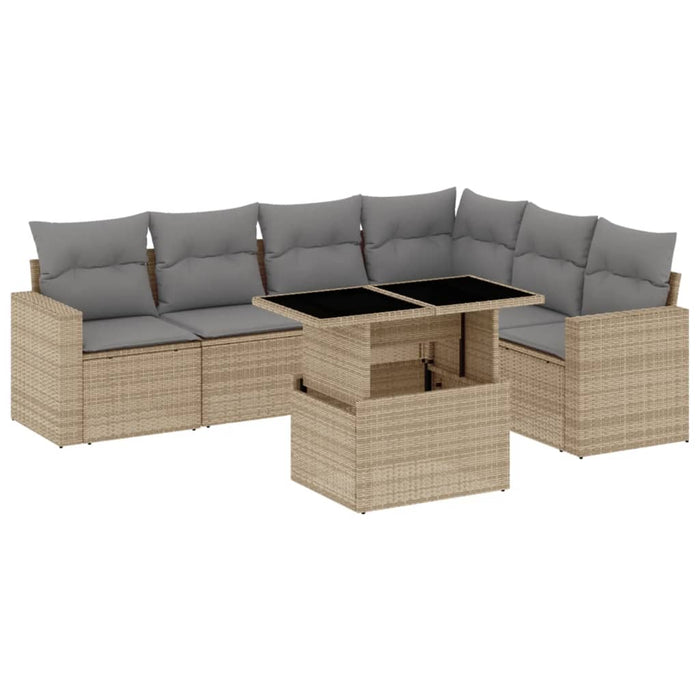 Set Divani da Giardino 7 pz con Cuscini Beige in Polyrattan 3267299