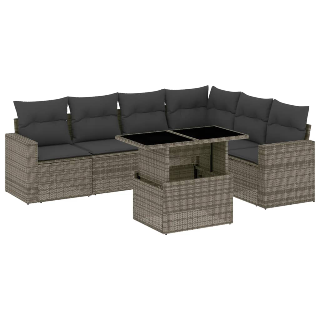 Set Divani da Giardino 7 pz con Cuscini Grigio in Polyrattan 3267300