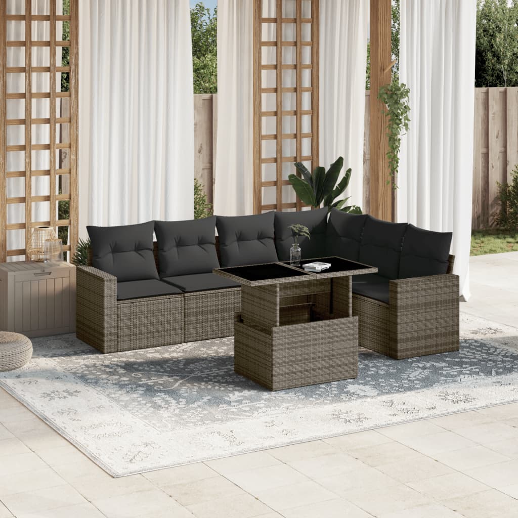 Set Divani da Giardino 7 pz con Cuscini Grigio in Polyrattan 3267300