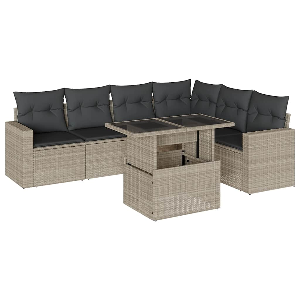 Set Divani da Giardino 7pz con Cuscini Grigio Chiaro Polyrattan 3267302