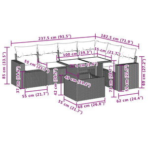 Set Divani da Giardino 7pz con Cuscini Grigio Chiaro Polyrattan 3267302