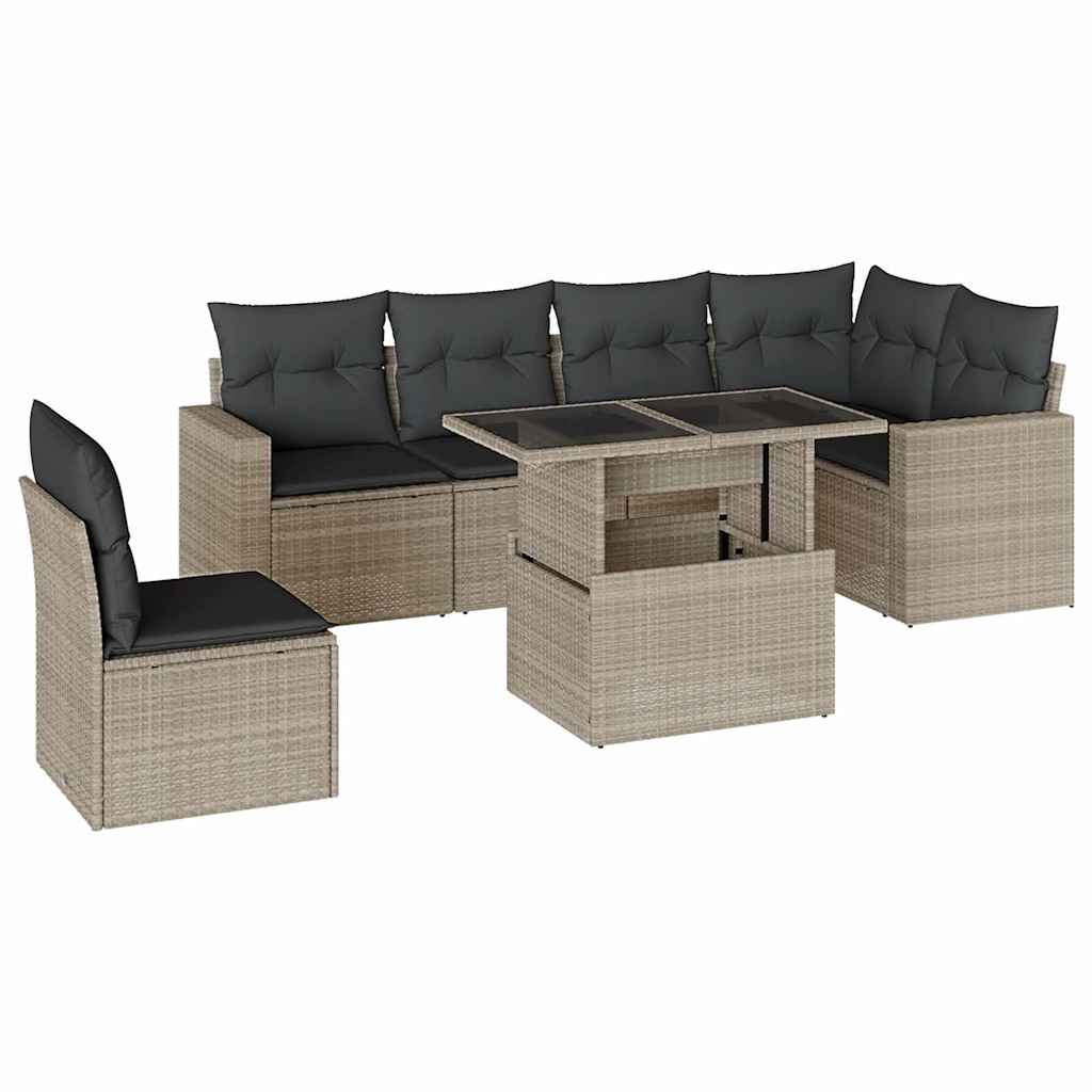 Set Divani da Giardino 7pz con Cuscini Grigio Chiaro Polyrattan 3267312