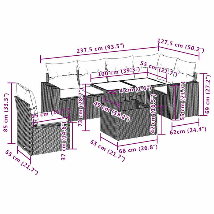 Set Divani da Giardino 7pz con Cuscini Grigio Chiaro Polyrattan 3267312