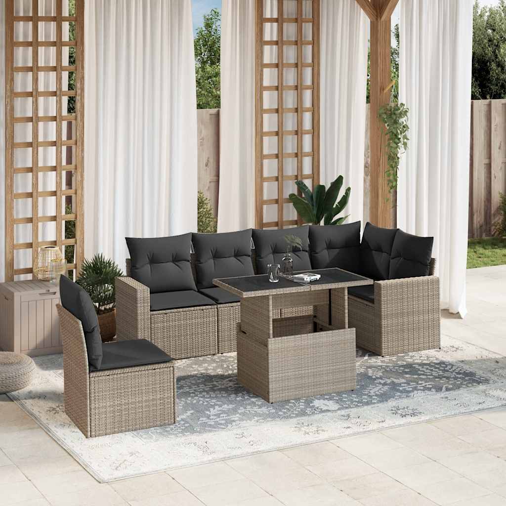 Set Divani da Giardino 7pz con Cuscini Grigio Chiaro Polyrattan 3267312