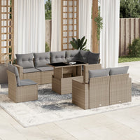 Set Divano da Giardino 9 pz con Cuscini Beige in Polyrattan 3267409